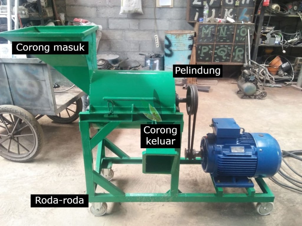 Gambar mesin beserta keterangan komponen pencacah kompos